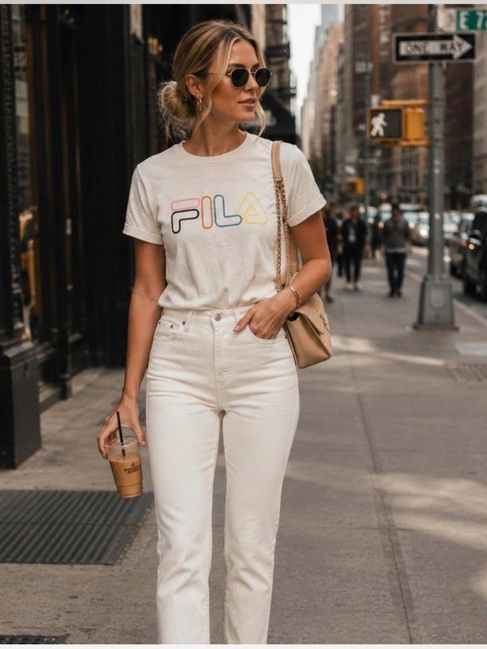 Fila White Short Sleeve Tee with Multicolor Logo